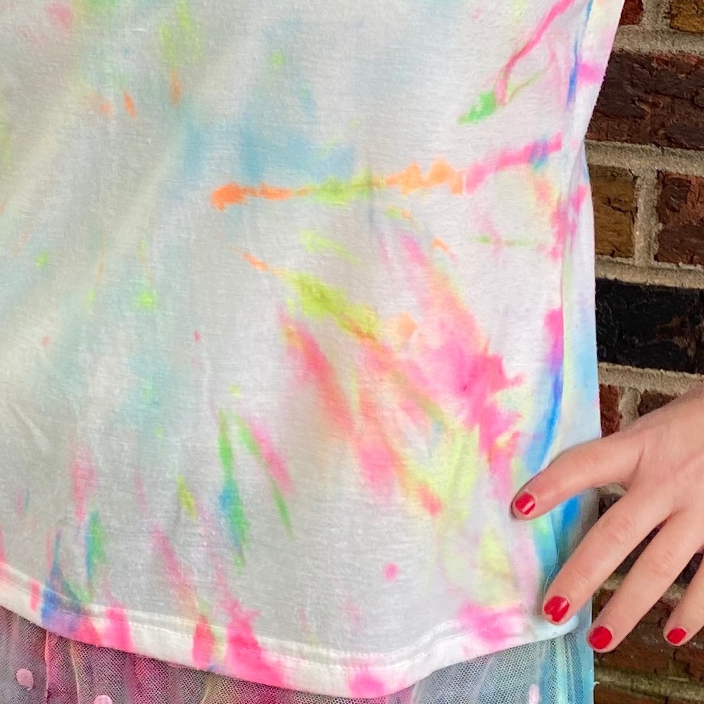Rainbow tie dye camisole with lace on bottom - Picture 8 of 13